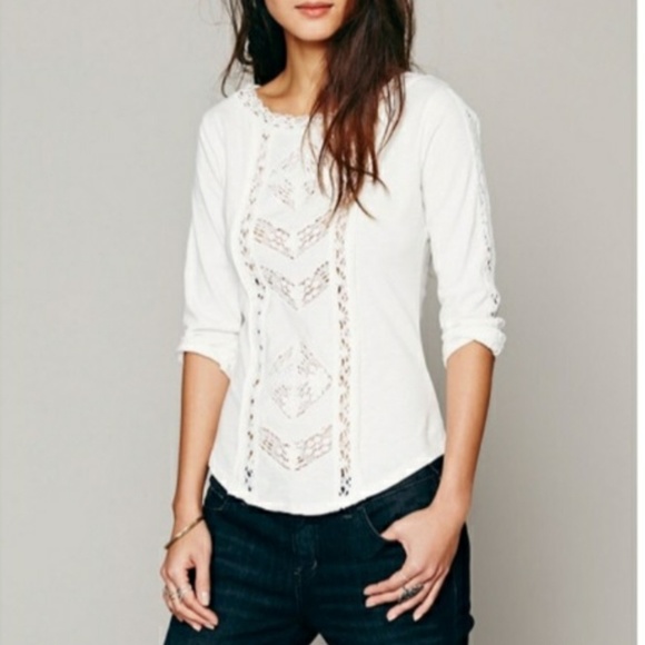 Free People Tops - Free People Crochet Inset T Shirt Size XS